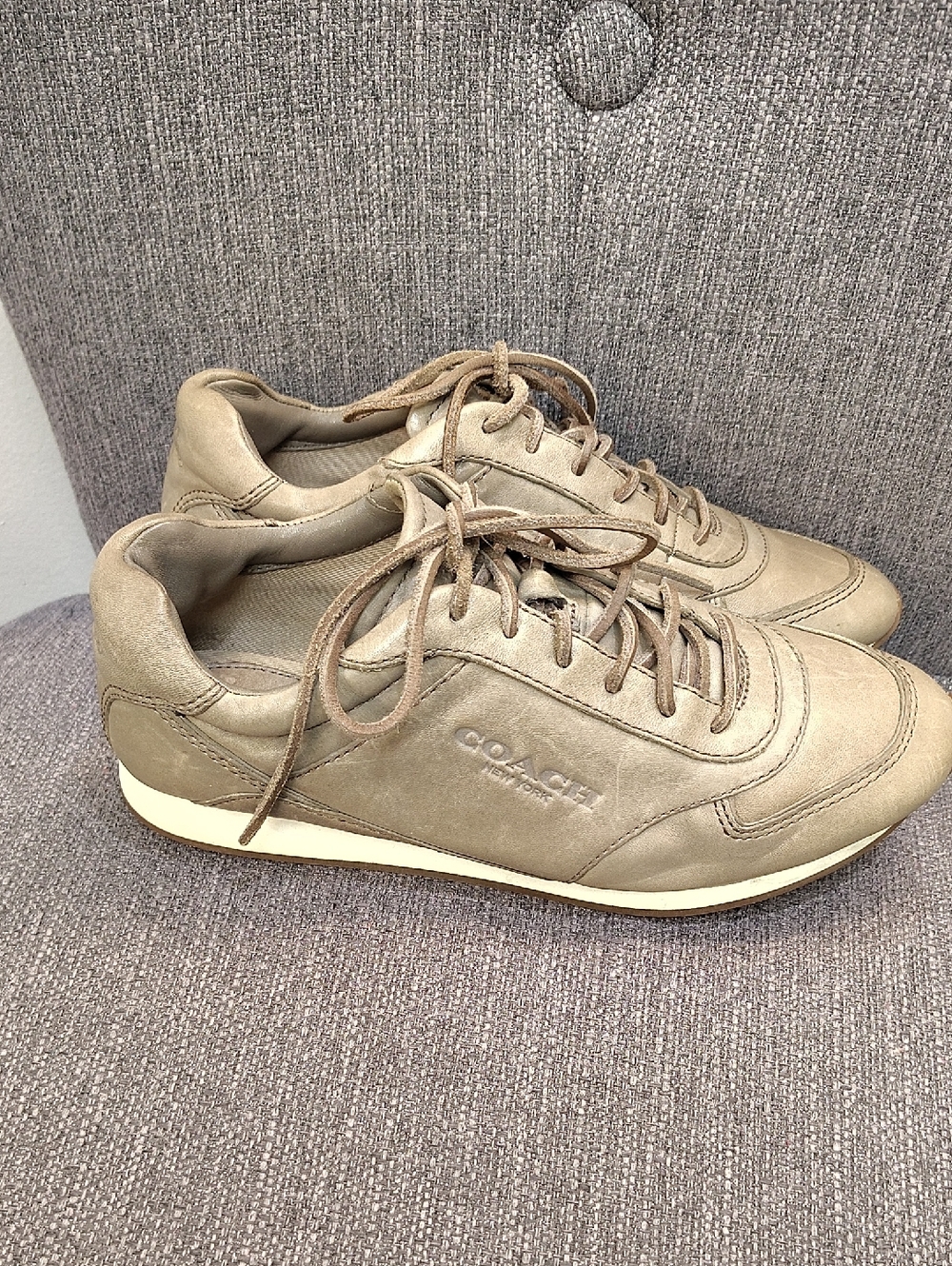 Coach Women's Taupe Leather Low-Top Sneakers